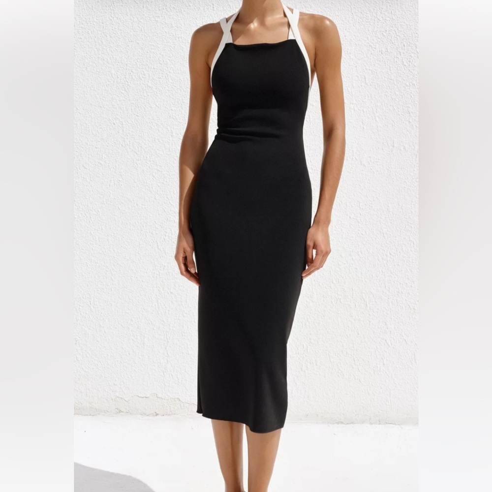 Zara Black Sheath Halter Midi Dress
